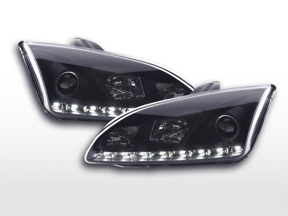 Scheinwerfer Set Daylight LED Tagfahrlicht Ford Focus 2 C307 schwarz Scheinwerfer Set Daylight LED Tagfahrlicht Ford Focus 2 C307 schwarz